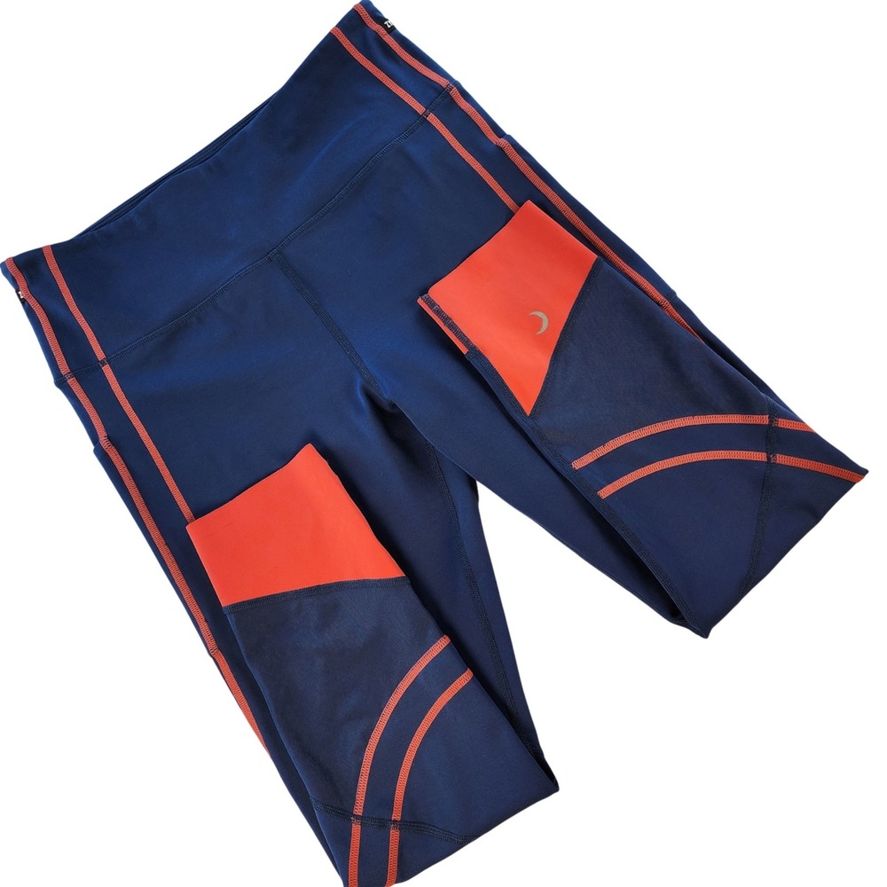 Zyia Active Leggings Women 12 Navy Blue Orange‎ Mesh Pocket High Rise Polyester